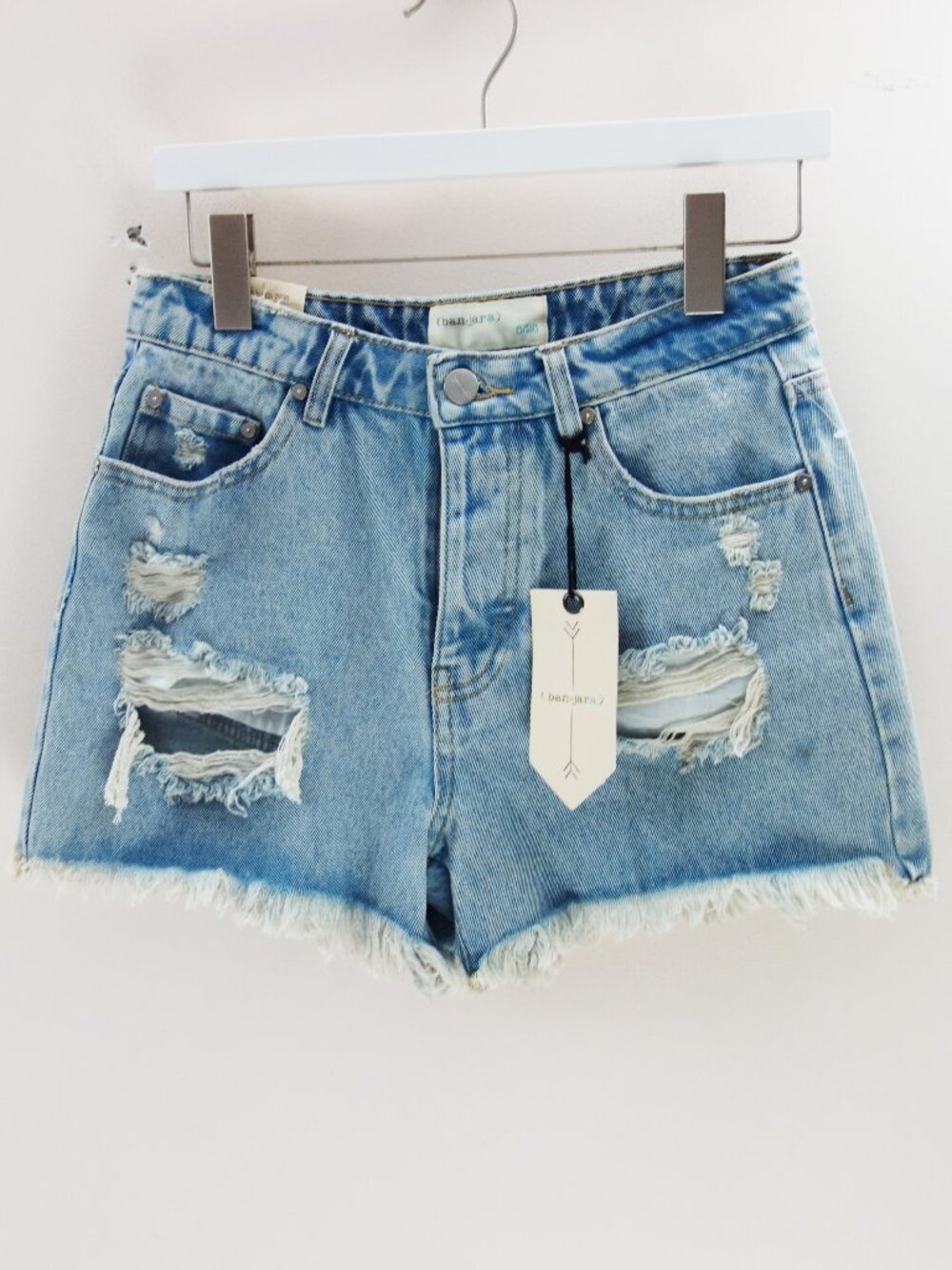 Ban Jara Denim Shorts Super High Rise Size 5 / 26 Distressed Blue NWT!